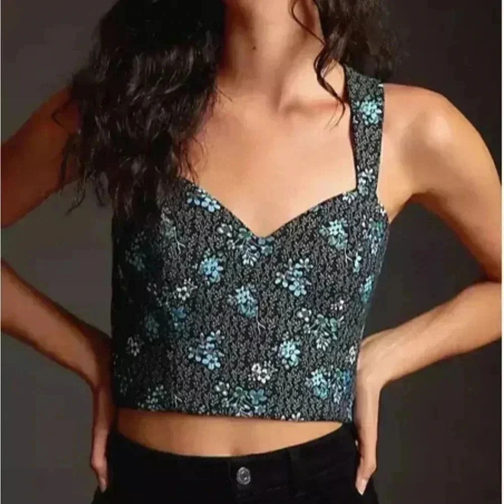 NWT- Anthropologie Sachin & Babi SNWT Jacquard Corset Tank Top Tapestry Crop - Picture 3 of 7